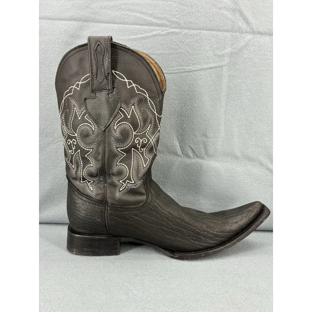 D’Alcala Handmade Black Leather Western Cowboy Boots Men’s 8.5 Square Toe Mexico